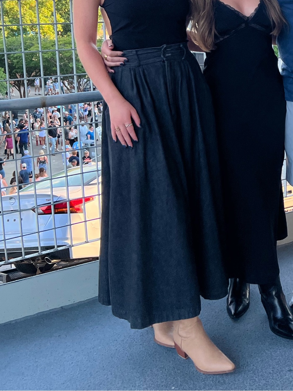 High-Waist Black Denim Maxi Skirt